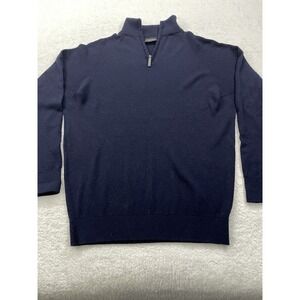 Men's Large Blue GLENBRAE Spirol Lambswool Quarter Zip Tight Knit Jumper